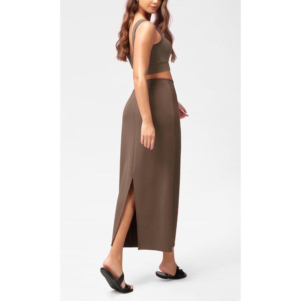 Women's Nutria Back Slit High Waist Casual Long Pencil Modal Soft Maxi Skirt - Picture 3 of 5